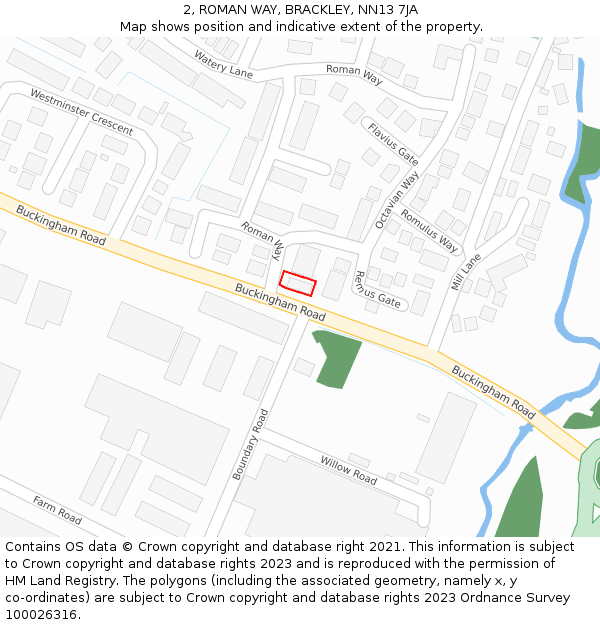 2, ROMAN WAY, BRACKLEY, NN13 7JA: Location map and indicative extent of plot