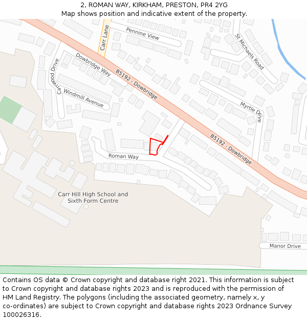 2, ROMAN WAY, KIRKHAM, PRESTON, PR4 2YG: Location map and indicative extent of plot