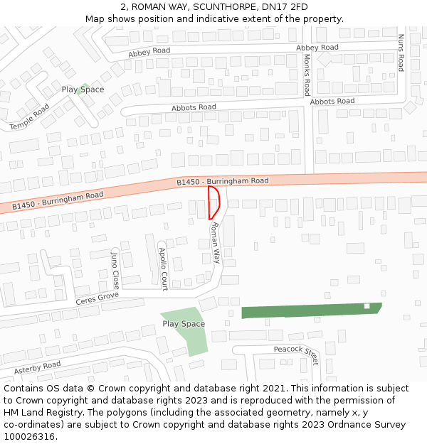 2, ROMAN WAY, SCUNTHORPE, DN17 2FD: Location map and indicative extent of plot