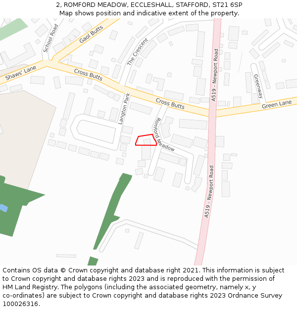 2, ROMFORD MEADOW, ECCLESHALL, STAFFORD, ST21 6SP: Location map and indicative extent of plot