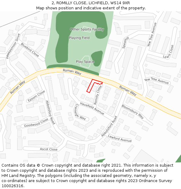 2, ROMILLY CLOSE, LICHFIELD, WS14 9XR: Location map and indicative extent of plot