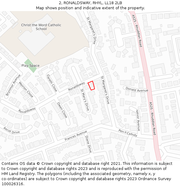 2, RONALDSWAY, RHYL, LL18 2LB: Location map and indicative extent of plot