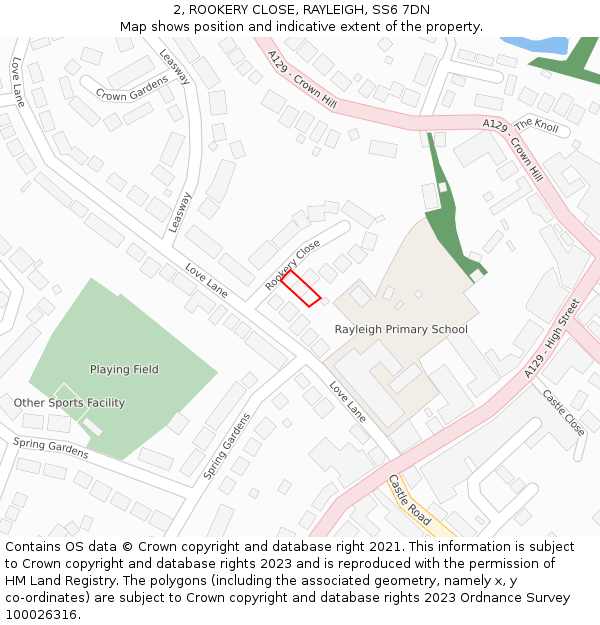 2, ROOKERY CLOSE, RAYLEIGH, SS6 7DN: Location map and indicative extent of plot