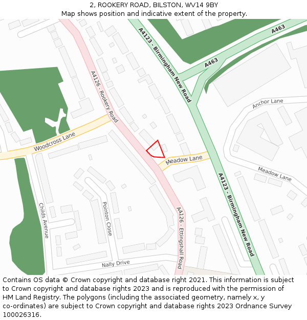 2, ROOKERY ROAD, BILSTON, WV14 9BY: Location map and indicative extent of plot