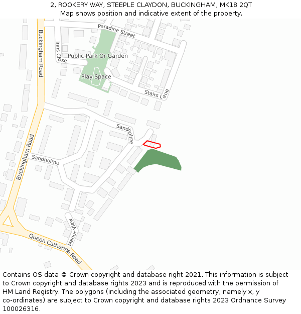 2, ROOKERY WAY, STEEPLE CLAYDON, BUCKINGHAM, MK18 2QT: Location map and indicative extent of plot