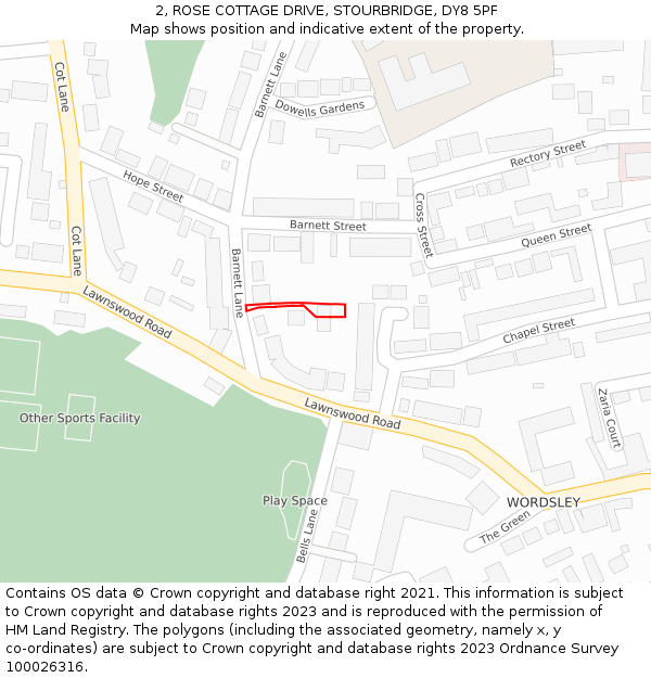 2, ROSE COTTAGE DRIVE, STOURBRIDGE, DY8 5PF: Location map and indicative extent of plot