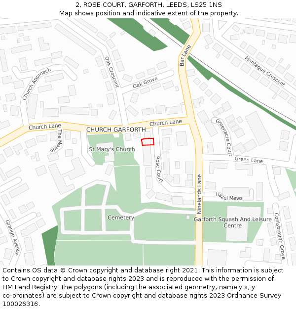 2, ROSE COURT, GARFORTH, LEEDS, LS25 1NS: Location map and indicative extent of plot