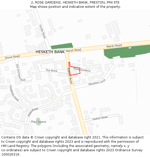 2, ROSE GARDENS, HESKETH BANK, PRESTON, PR4 6TE: Location map and indicative extent of plot