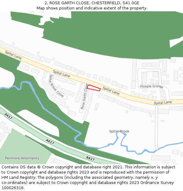 2, ROSE GARTH CLOSE, CHESTERFIELD, S41 0GE: Location map and indicative extent of plot