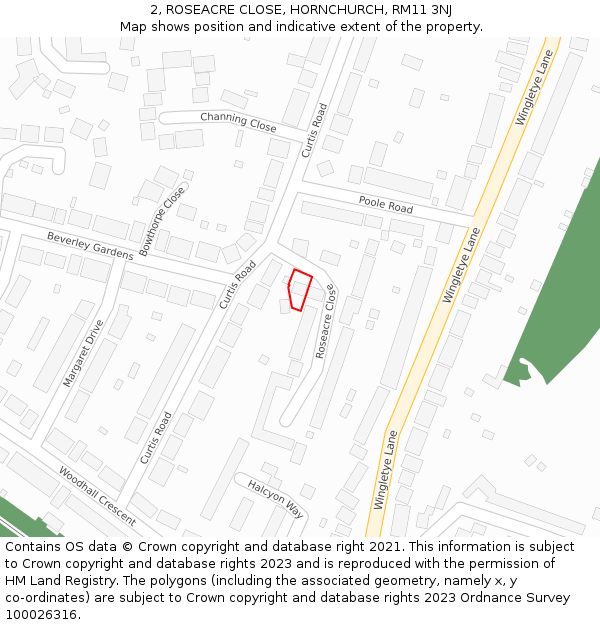 2, ROSEACRE CLOSE, HORNCHURCH, RM11 3NJ: Location map and indicative extent of plot