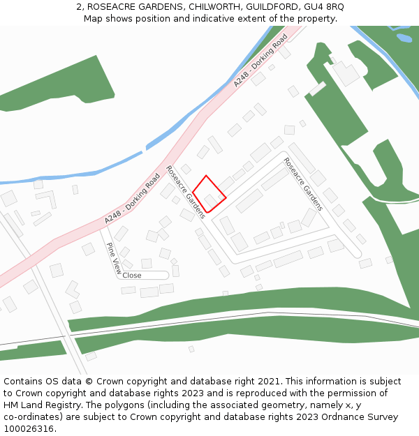 2, ROSEACRE GARDENS, CHILWORTH, GUILDFORD, GU4 8RQ: Location map and indicative extent of plot