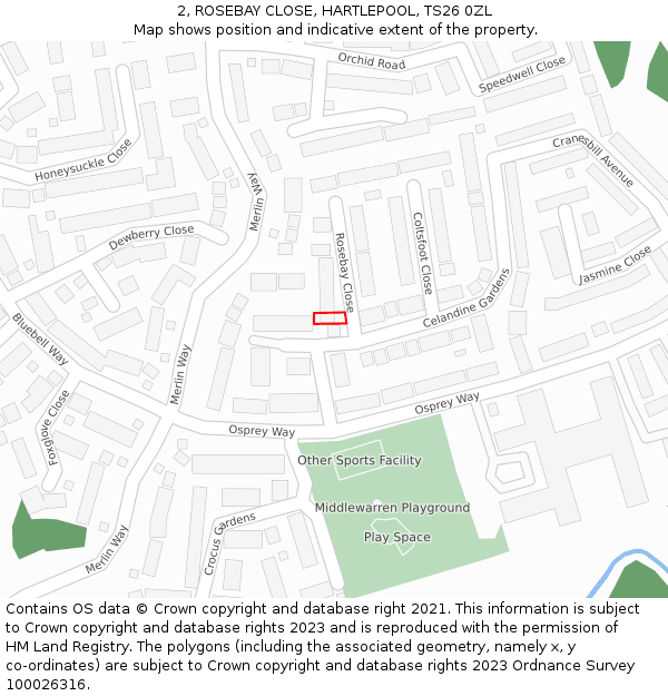 2, ROSEBAY CLOSE, HARTLEPOOL, TS26 0ZL: Location map and indicative extent of plot