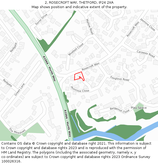 2, ROSECROFT WAY, THETFORD, IP24 2XA: Location map and indicative extent of plot