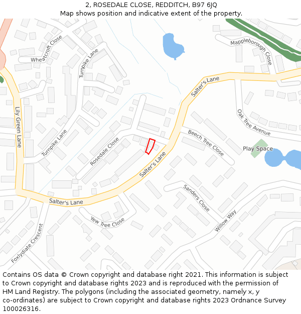 2, ROSEDALE CLOSE, REDDITCH, B97 6JQ: Location map and indicative extent of plot