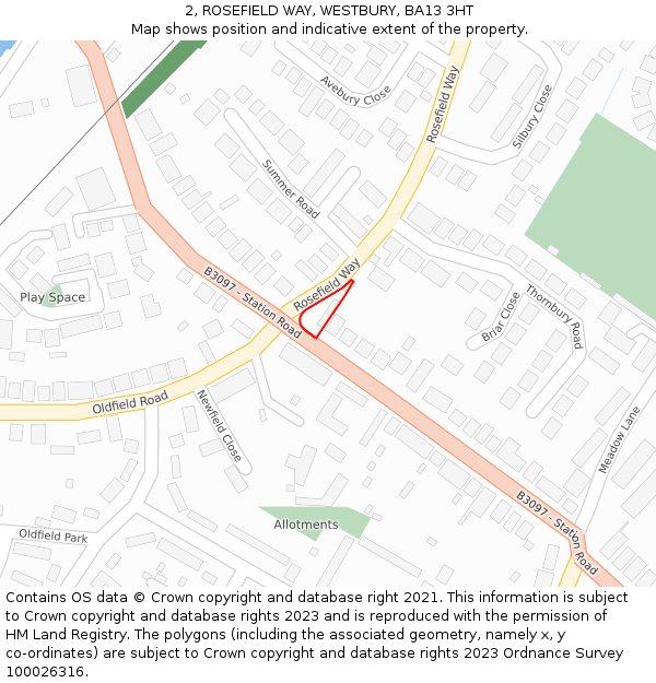 2, ROSEFIELD WAY, WESTBURY, BA13 3HT: Location map and indicative extent of plot