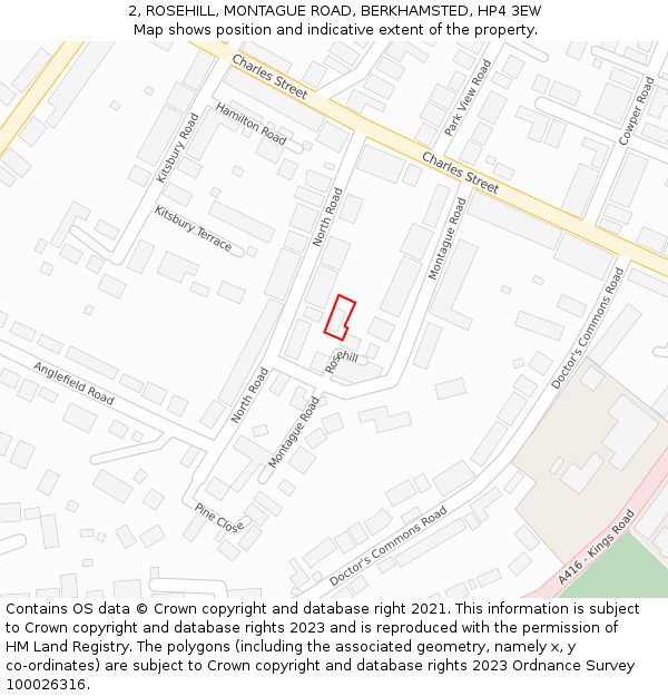 2, ROSEHILL, MONTAGUE ROAD, BERKHAMSTED, HP4 3EW: Location map and indicative extent of plot