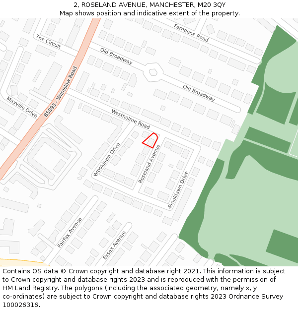 2, ROSELAND AVENUE, MANCHESTER, M20 3QY: Location map and indicative extent of plot