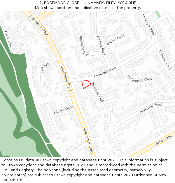 2, ROSEMOOR CLOSE, HUNMANBY, FILEY, YO14 0NB: Location map and indicative extent of plot