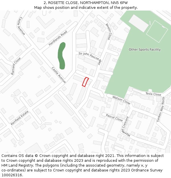 2, ROSETTE CLOSE, NORTHAMPTON, NN5 6PW: Location map and indicative extent of plot