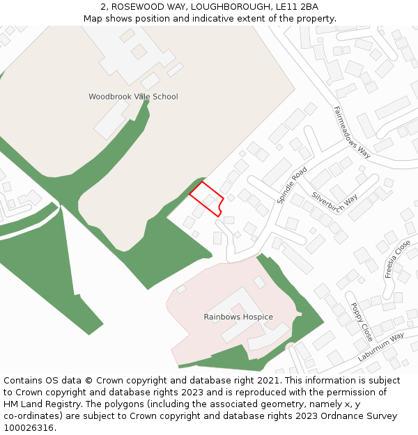 2, ROSEWOOD WAY, LOUGHBOROUGH, LE11 2BA: Location map and indicative extent of plot