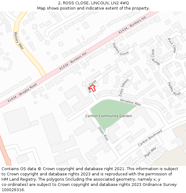 2, ROSS CLOSE, LINCOLN, LN2 4WQ: Location map and indicative extent of plot