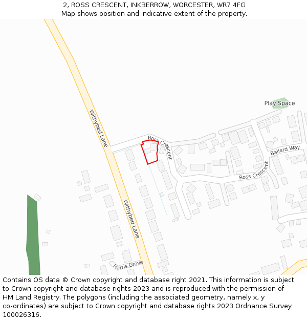 2, ROSS CRESCENT, INKBERROW, WORCESTER, WR7 4FG: Location map and indicative extent of plot