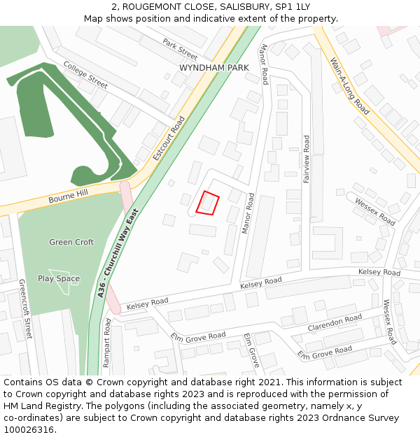 2, ROUGEMONT CLOSE, SALISBURY, SP1 1LY: Location map and indicative extent of plot