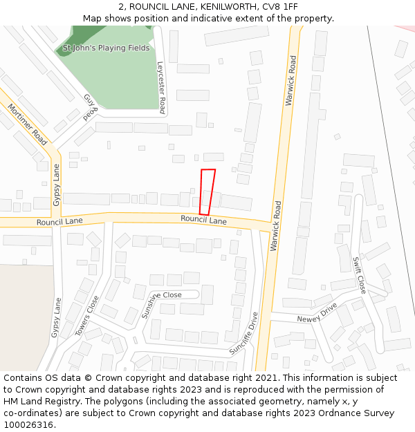 2, ROUNCIL LANE, KENILWORTH, CV8 1FF: Location map and indicative extent of plot