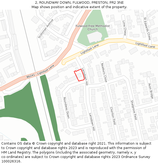 2, ROUNDWAY DOWN, FULWOOD, PRESTON, PR2 3NE: Location map and indicative extent of plot