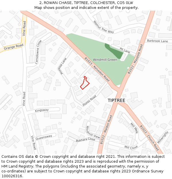 2, ROWAN CHASE, TIPTREE, COLCHESTER, CO5 0LW: Location map and indicative extent of plot