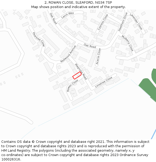 2, ROWAN CLOSE, SLEAFORD, NG34 7SP: Location map and indicative extent of plot