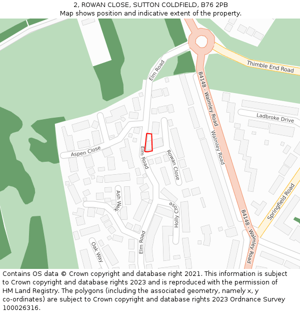 2, ROWAN CLOSE, SUTTON COLDFIELD, B76 2PB: Location map and indicative extent of plot