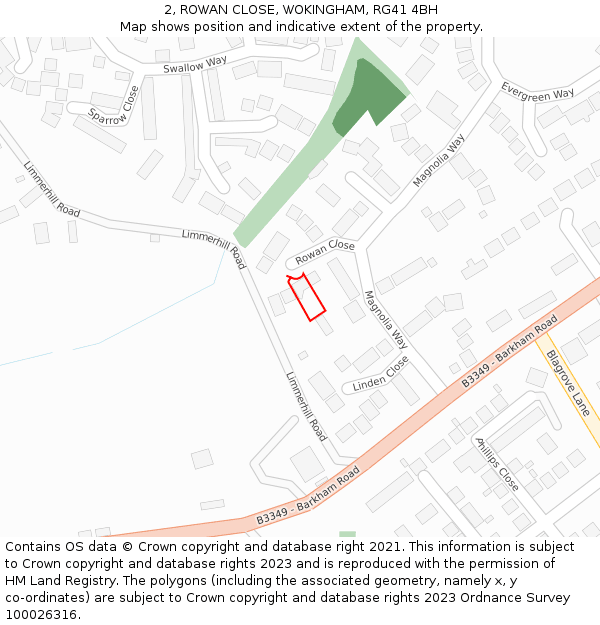 2, ROWAN CLOSE, WOKINGHAM, RG41 4BH: Location map and indicative extent of plot