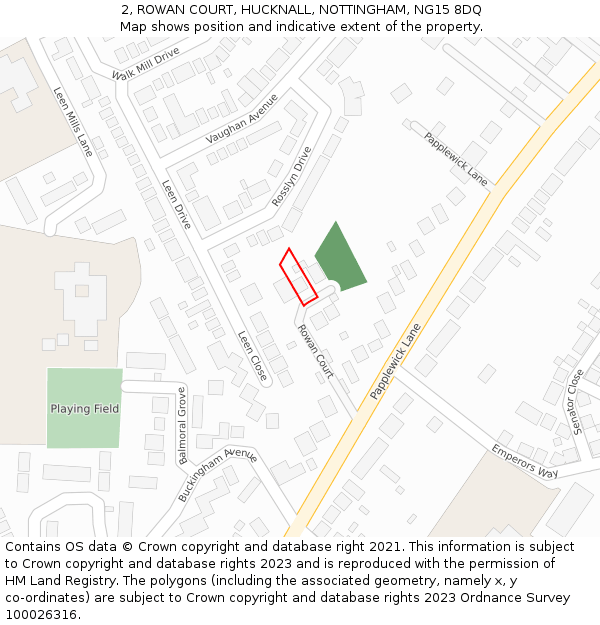 2, ROWAN COURT, HUCKNALL, NOTTINGHAM, NG15 8DQ: Location map and indicative extent of plot