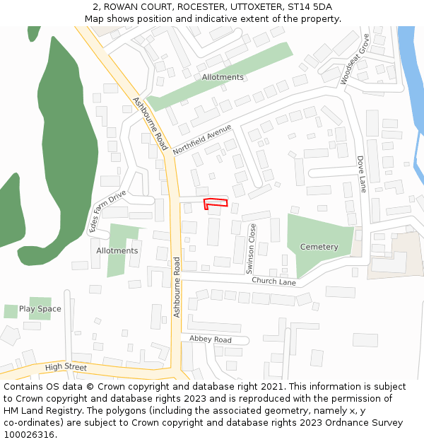 2, ROWAN COURT, ROCESTER, UTTOXETER, ST14 5DA: Location map and indicative extent of plot