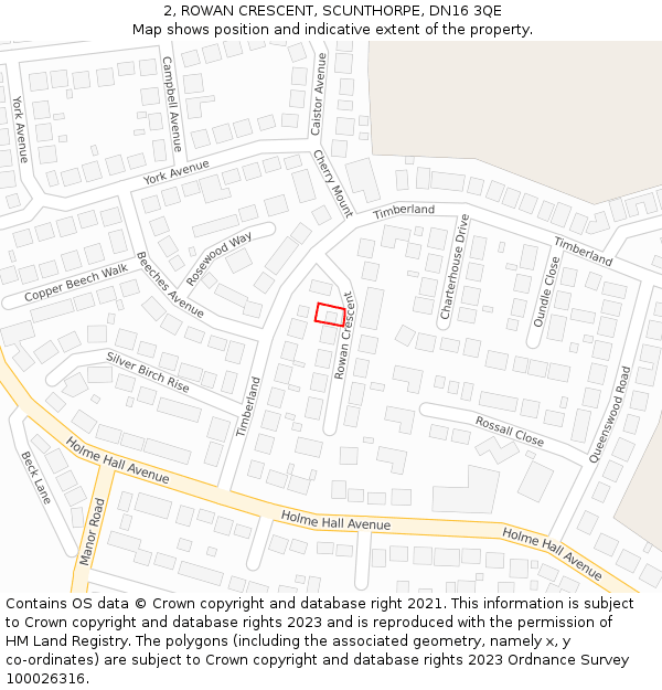 2, ROWAN CRESCENT, SCUNTHORPE, DN16 3QE: Location map and indicative extent of plot