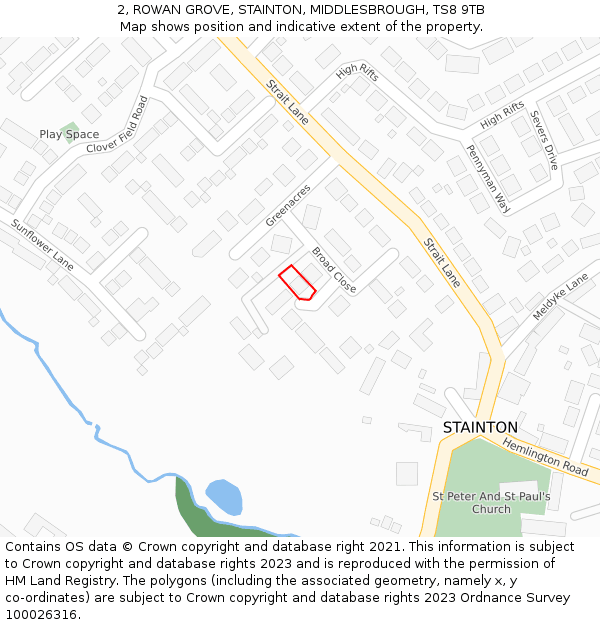 2, ROWAN GROVE, STAINTON, MIDDLESBROUGH, TS8 9TB: Location map and indicative extent of plot