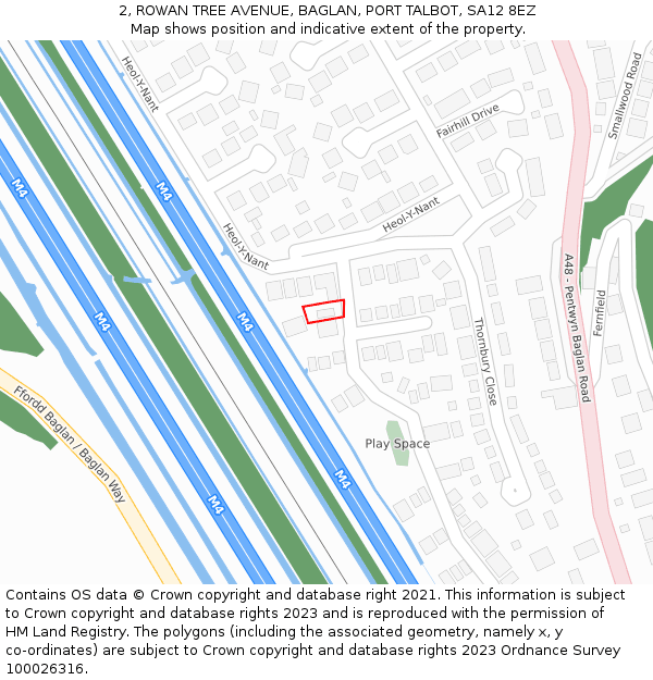 2, ROWAN TREE AVENUE, BAGLAN, PORT TALBOT, SA12 8EZ: Location map and indicative extent of plot