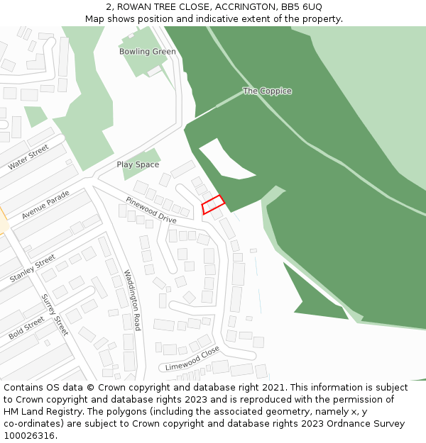 2, ROWAN TREE CLOSE, ACCRINGTON, BB5 6UQ: Location map and indicative extent of plot