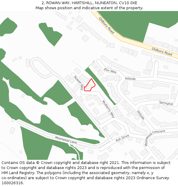 2, ROWAN WAY, HARTSHILL, NUNEATON, CV10 0XE: Location map and indicative extent of plot