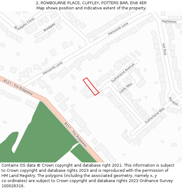 2, ROWBOURNE PLACE, CUFFLEY, POTTERS BAR, EN6 4ER: Location map and indicative extent of plot