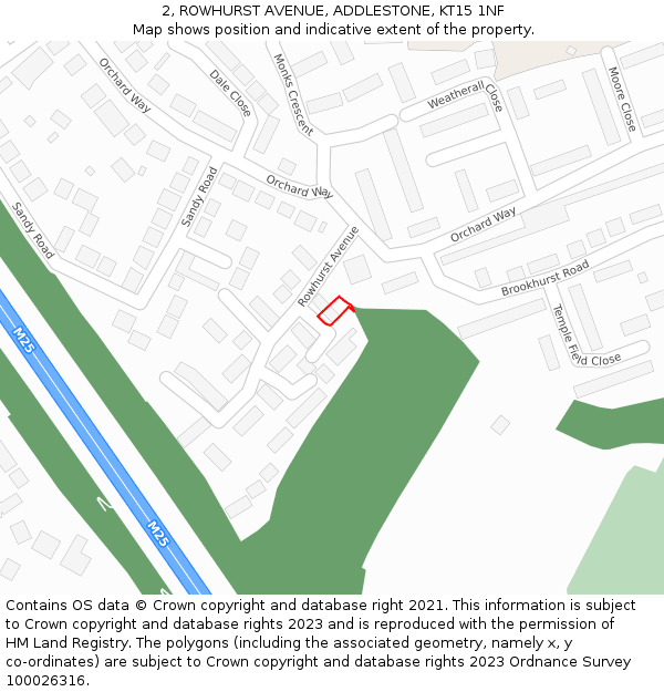 2, ROWHURST AVENUE, ADDLESTONE, KT15 1NF: Location map and indicative extent of plot