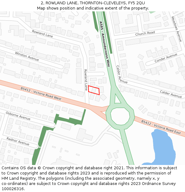 2, ROWLAND LANE, THORNTON-CLEVELEYS, FY5 2QU: Location map and indicative extent of plot