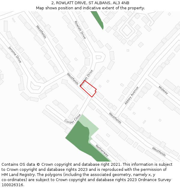2, ROWLATT DRIVE, ST ALBANS, AL3 4NB: Location map and indicative extent of plot