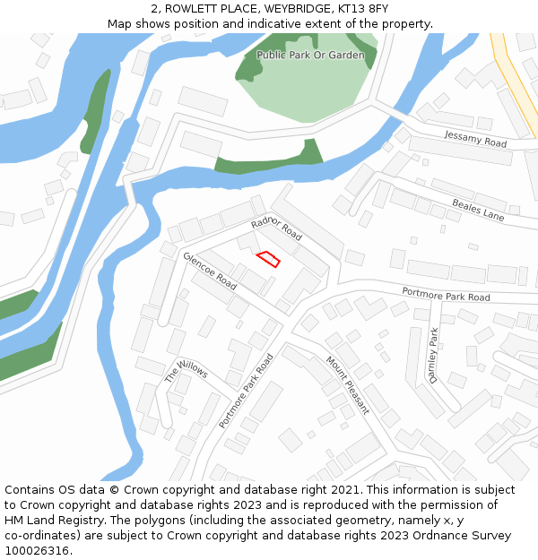 2, ROWLETT PLACE, WEYBRIDGE, KT13 8FY: Location map and indicative extent of plot