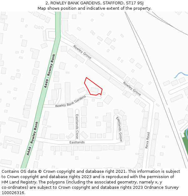 2, ROWLEY BANK GARDENS, STAFFORD, ST17 9SJ: Location map and indicative extent of plot