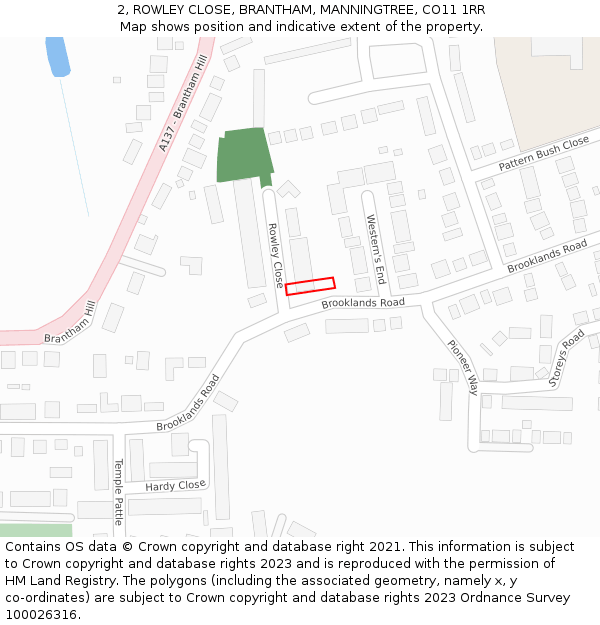 2, ROWLEY CLOSE, BRANTHAM, MANNINGTREE, CO11 1RR: Location map and indicative extent of plot