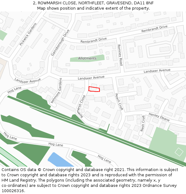 2, ROWMARSH CLOSE, NORTHFLEET, GRAVESEND, DA11 8NF: Location map and indicative extent of plot