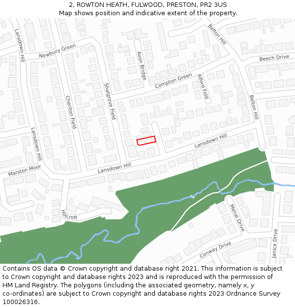 2, ROWTON HEATH, FULWOOD, PRESTON, PR2 3US: Location map and indicative extent of plot