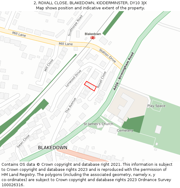 2, ROXALL CLOSE, BLAKEDOWN, KIDDERMINSTER, DY10 3JX: Location map and indicative extent of plot